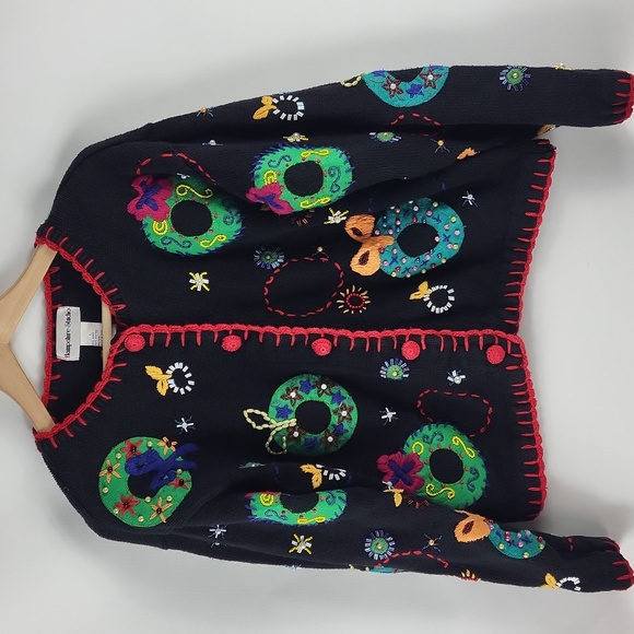 Hampshire Studio Boo! Sweaters - Vintage Beaded Christmas Cardigan: Tacky Holiday Sweater, Size L